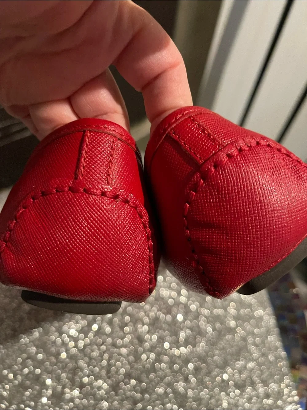 Michael Kors Red Leather MK Logo Round-Toe Ballet Flats